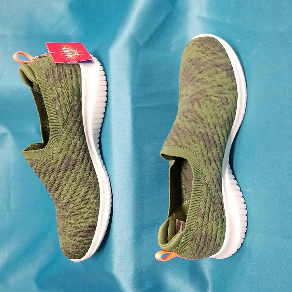 Skechers Olive Green Slip-On Knit Sneakers - Womens Flats